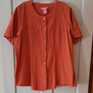 Woman Within Terracotta Button-Up Shirt